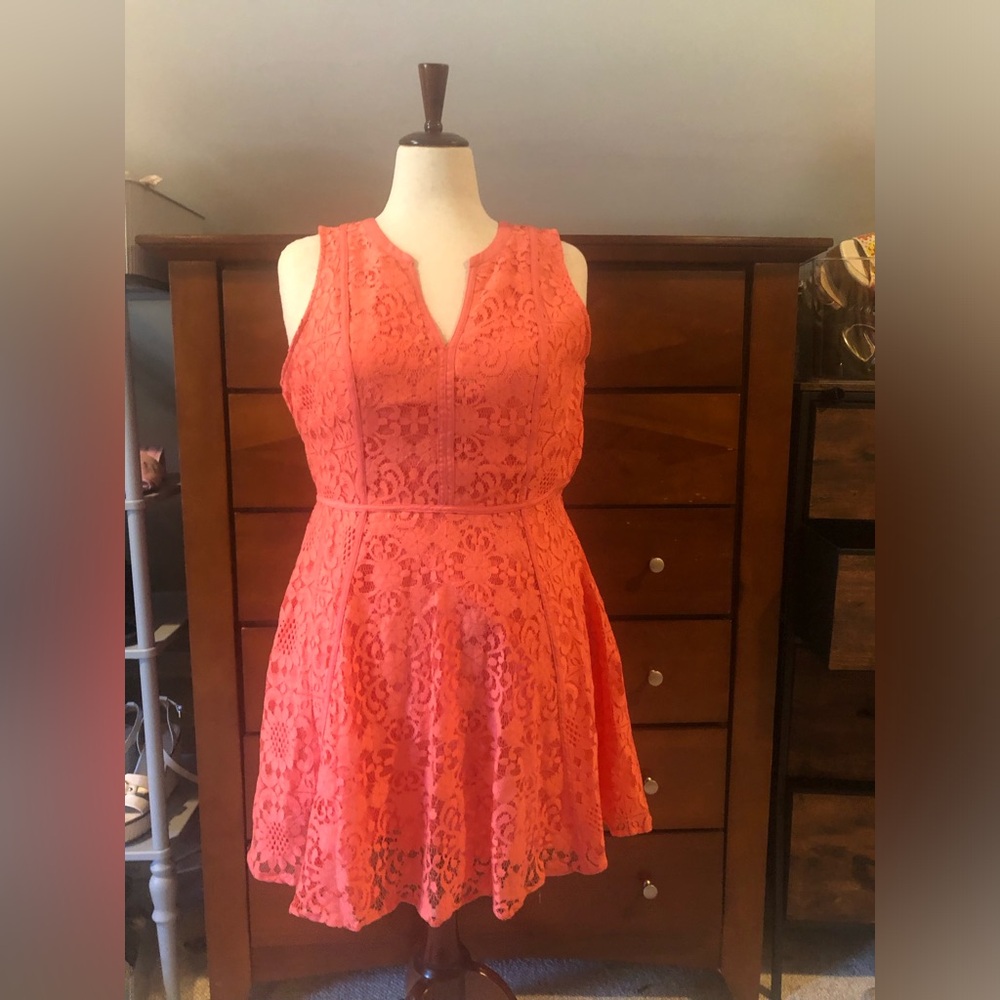 Kohl's Coral Lace A-Line Midi Dress